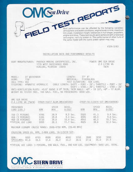 Phoenix 27 OMC Sea Drive Prformance Report Brochure