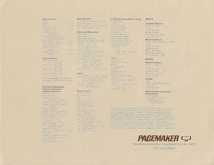 Pacemaker 40 Sport Fisherman Brochure