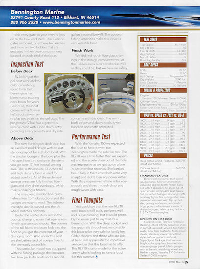 Bennington RL210 Pontoon & Deck Boat Magazine Reprint Brochure