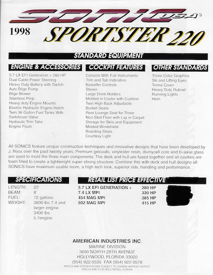 Sonic Sportster 220 Brochure