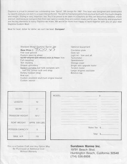 Daytona Sprint 190 Brochure
