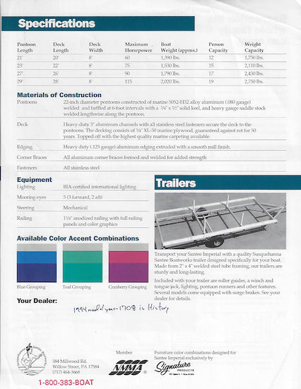 Susquehanna Santee Imperial Pontoon Boat Brochure