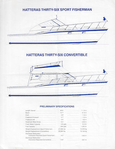 Hatteras 36 Sport Fisherman & Convertible Specification Sheet