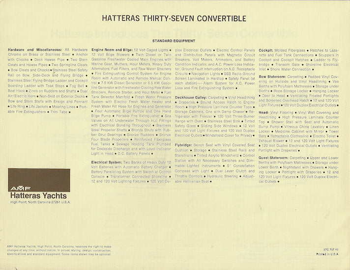 Hatteras 37 Convertible Specification Brochure