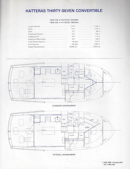 Hatteras 37 Convertible Specification Sheet