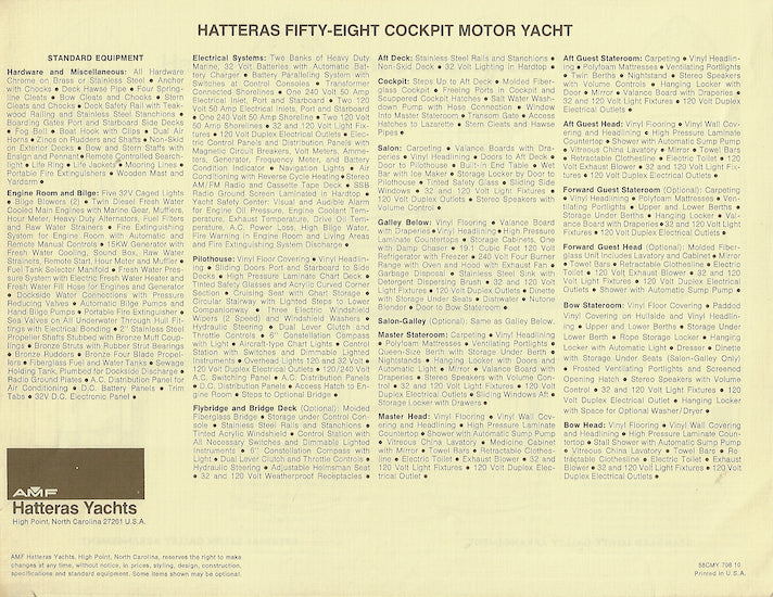 Hatteras 58 Cockpit Motor Yacht Specification Brochure