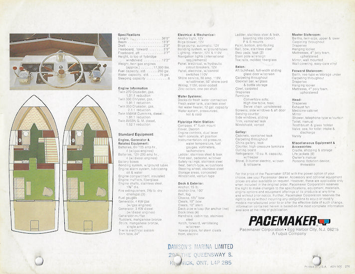 Pacemaker 36 Sport Fisherman Brochure