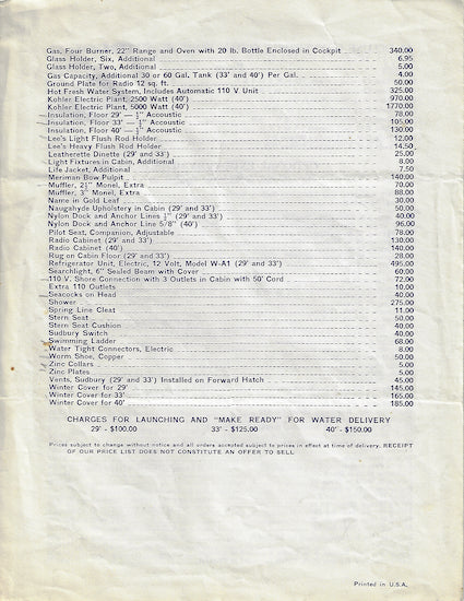 Pacemaker 1959 Price List Brochure