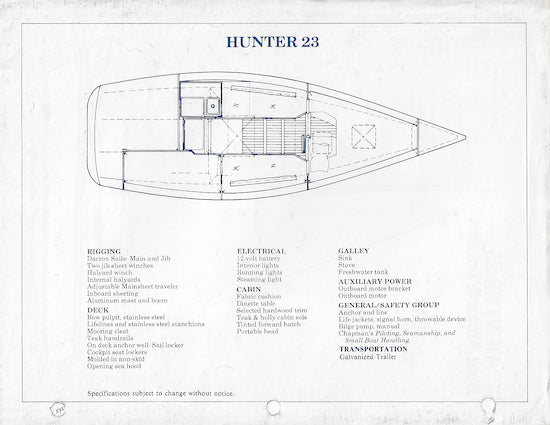Hunter 23 Specification Brochure