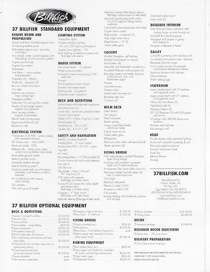 Ocean 37 Billfish Specification Brochure