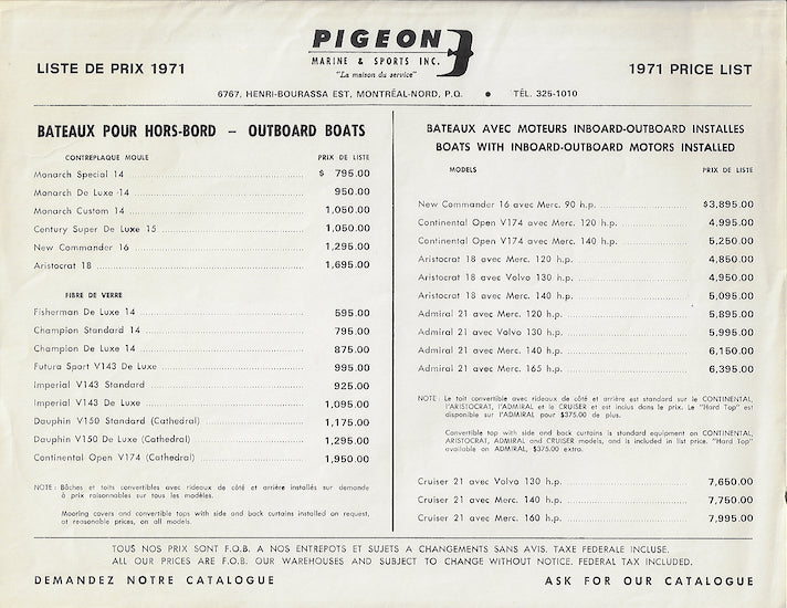 Pigeon 1971 Brochure