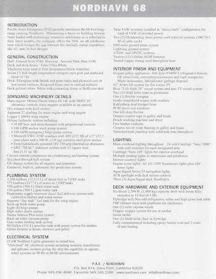Nordhavn 68 Specification Brochure
