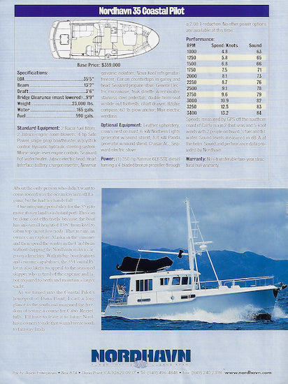 Nordhavn 35 Coastal Cruiser Motorboating Magazine Reprint Brochure