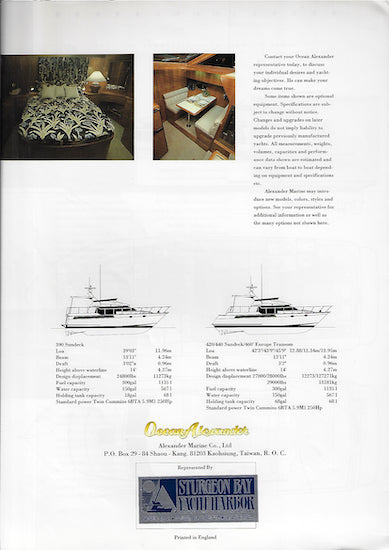 Ocean Alexander 390 Sundeck / 420 & 440 Sundeck with Cockpit / 460 Europe Transom Brochure