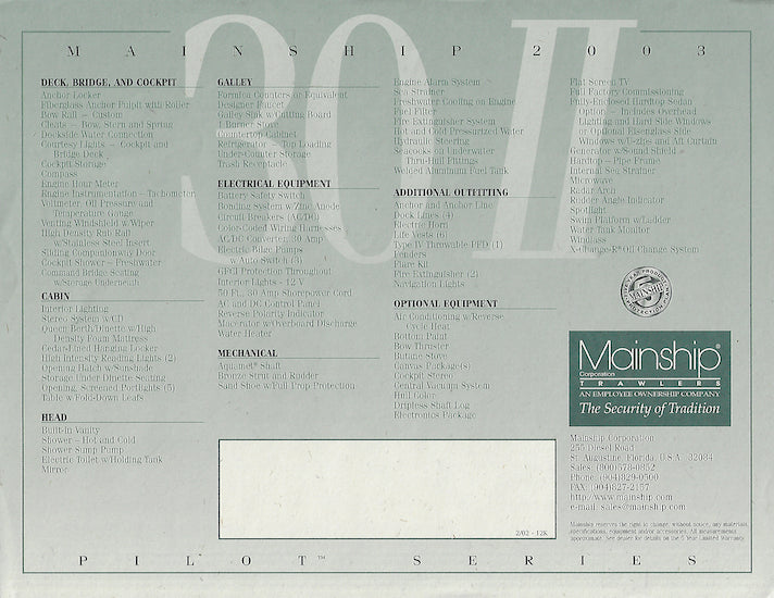 Mainship Pilot 30 II Specification Brochure