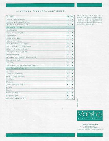 Mainship Convertible Specification Brochure