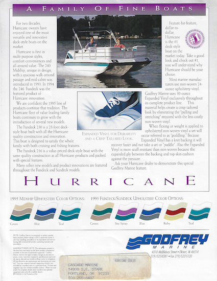 Hurricane 1995 Deck Boat Poster Brochure