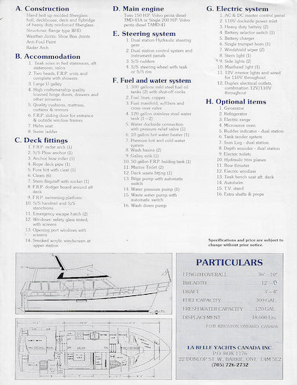 La Belle 37 Specification Brochure