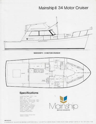 Mainship 34 II Motor Cruiser Specification Brochure