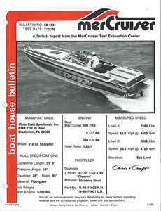 Chris Craft Scorpion 312SL Mercruiser Boat House Bulletin Brochure