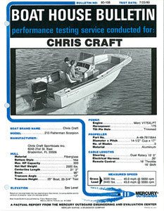 Chris Craft Scorpion 213 Fisherman Mercury Boat House Bulletin Brochure