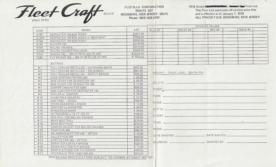 Fleet Craft 1976 Brochure Package