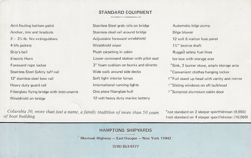 Hamptons Shipyard Columbia II Brochure