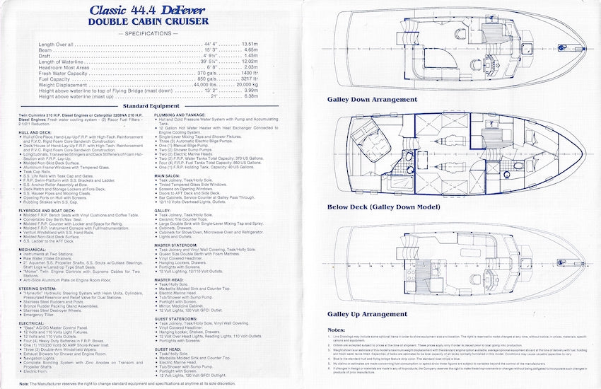 DeFever 44.4 Double Cabin Specification Brochure