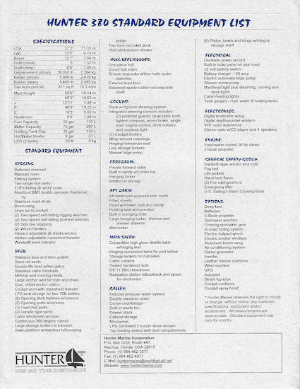 Hunter 380 Specification Brochure