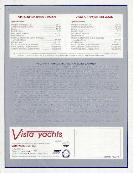 Vista Sportfisherman 48 & 50 Specification Brochure