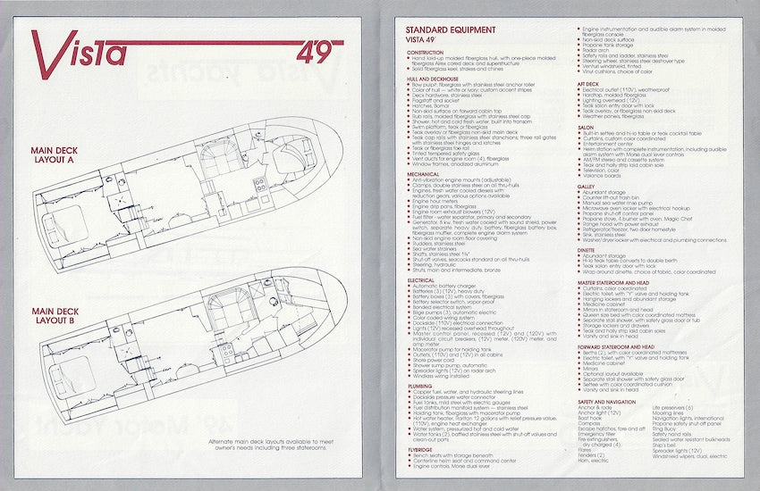 Vista 49 Motoryacht Specification Brochure
