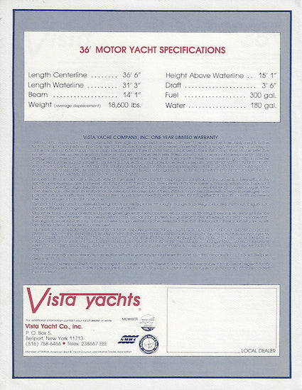 Vista 36 Motoryacht Specification Brochure