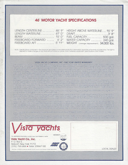 Vista 46 Motoryacht Specification Brochure