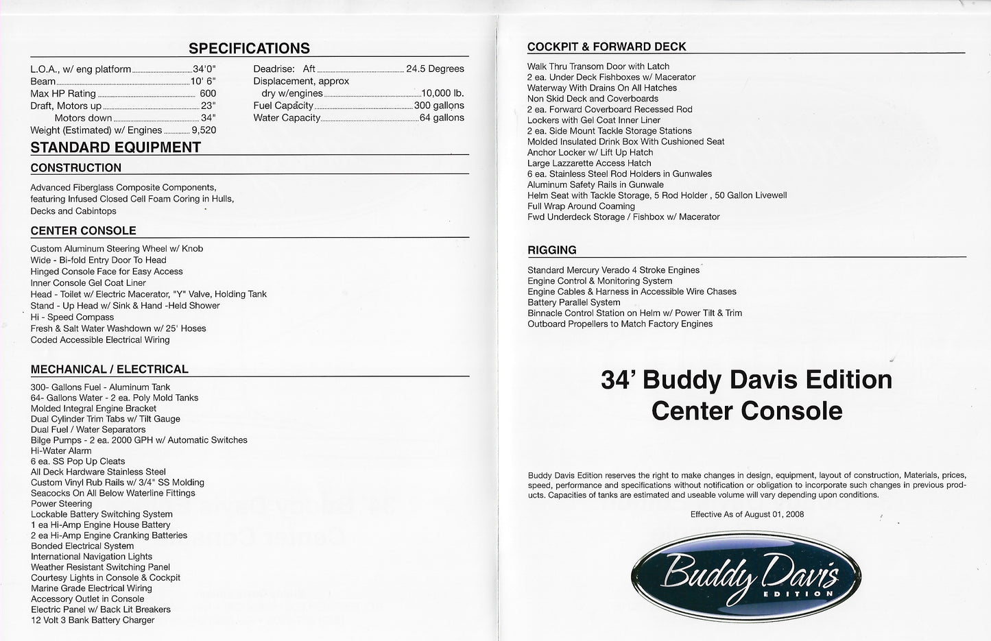 Buddy Davis 34 Center Console Specification Brochure