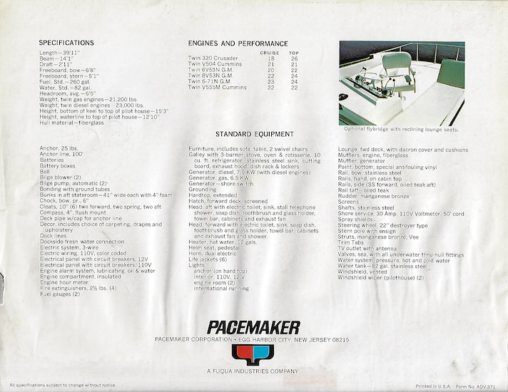 Pacemaker 40 Motor Yacht Brochure