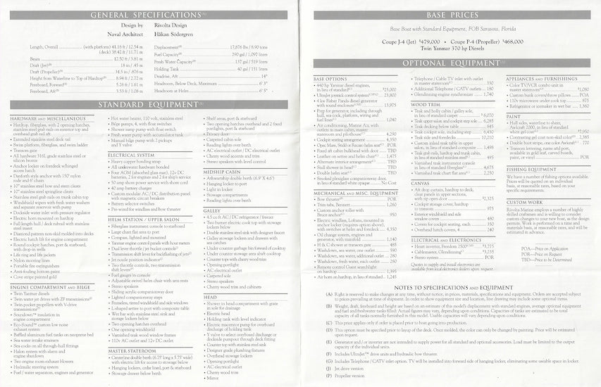 Rivolta Jet Coupe J4 and Coupe P4 Specification Brochure