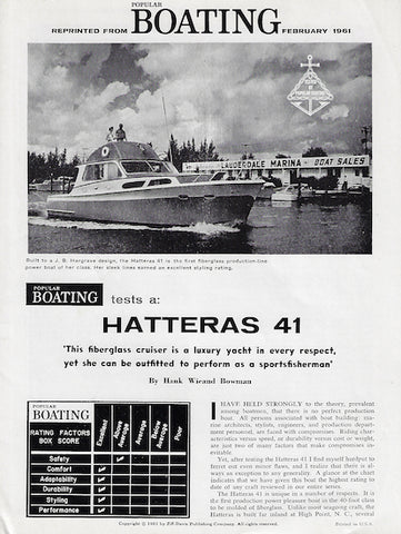 Hatteras 41 Convertible Boating Magazine Reprint Brochure