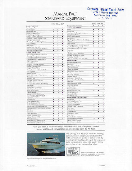 Silverton 1989 Aft Cabin / Motor Yachts Brochure