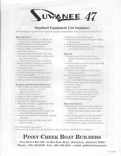 Piney Creek Swanee Specification Sheet & Brochure