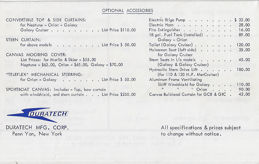 Duratech 1966 Price List