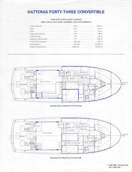 Hatteras 43 Convertible Specification Brochure