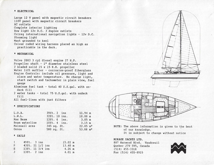 Mirage 39 Specification Brochure