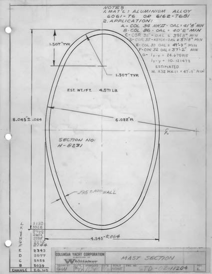 Columbia Yachts Mast Section Plan
