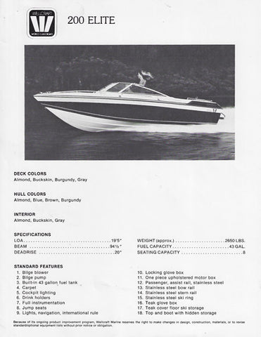 Wellcraft 200 Elite Specification Brochure