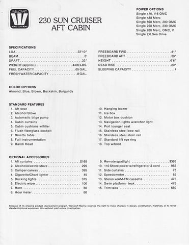 Wellcraft 230 Suncruiser Aft Cabin Specification Brochure