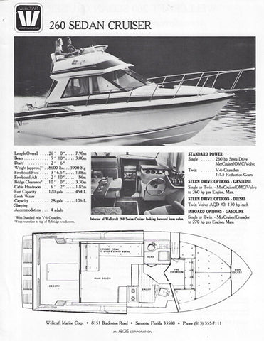 Wellcraft 260 Sedan Cruiser Specification Brochure