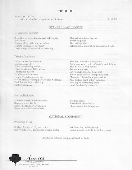 Nexus Coho 20 Brochure