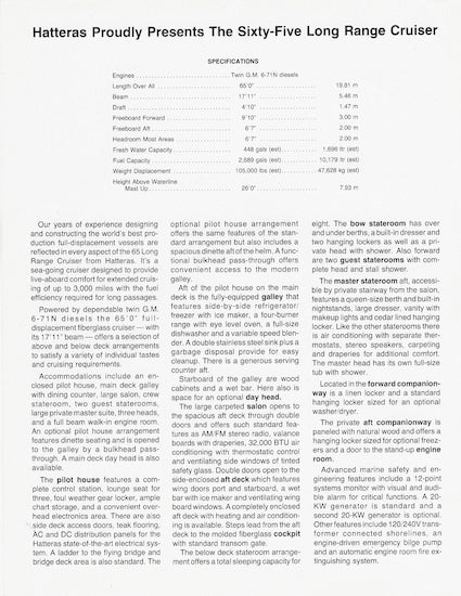 Hatteras 65 Long Range Cruiser Launch Brochure