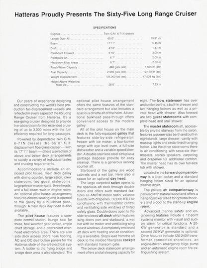 Hatteras 65 Long Range Cruiser Launch Brochure