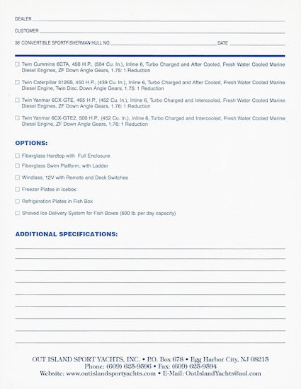 Out Island 38 Convertible Specification Brochure
